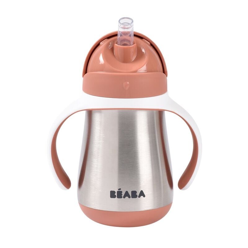 BEABA Cana cu pai din inox 250 ml Terracotta