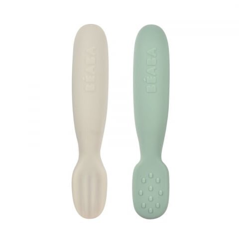 BEABA Set 2 lingurite din silicon Sage Green Velvet Grey