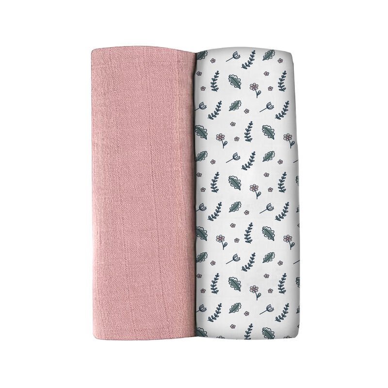 BEABA Set 2 museline bumbac 120x120 cm Bridal PinkFlowery Countryside