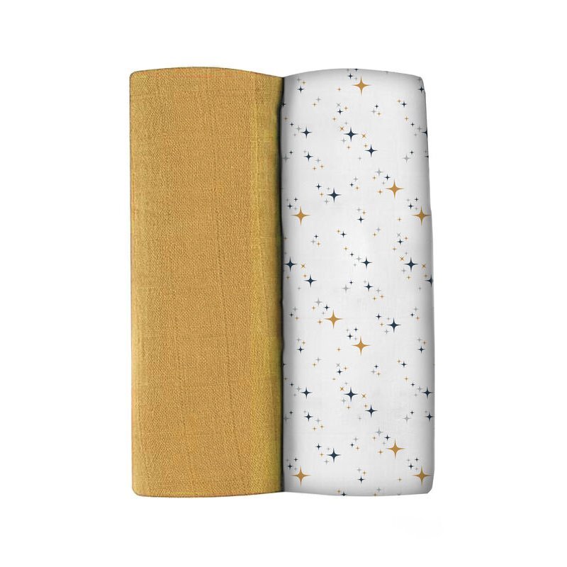 BEABA Set 2 museline bumbac 120x120 cm Honey YellowStarry Night