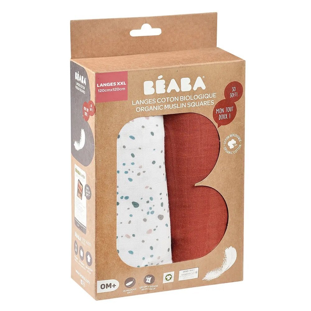 BEABA Set 2 museline bumbac 120x120 cm Hot SauceTerrazzo