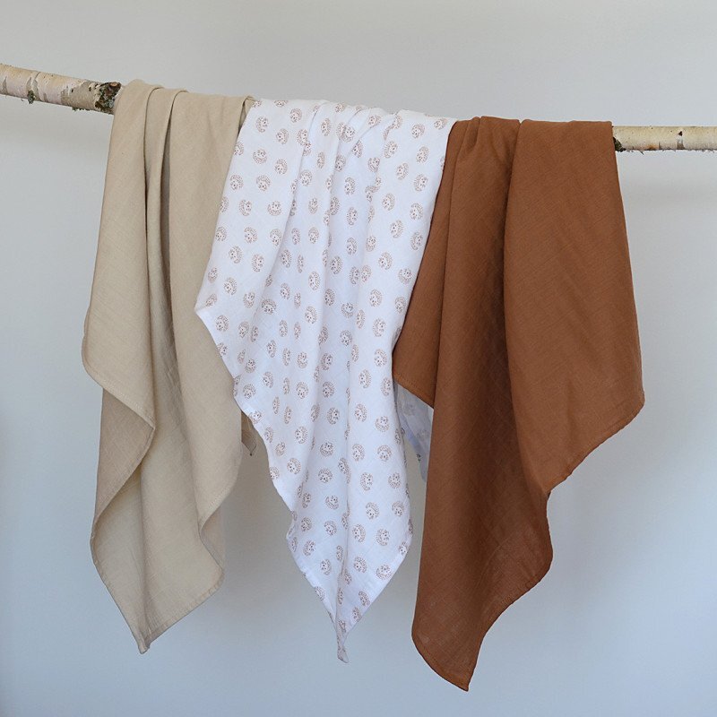 BEABA Set 3 museline bumbac organic 70x70 cm Herisson Marron