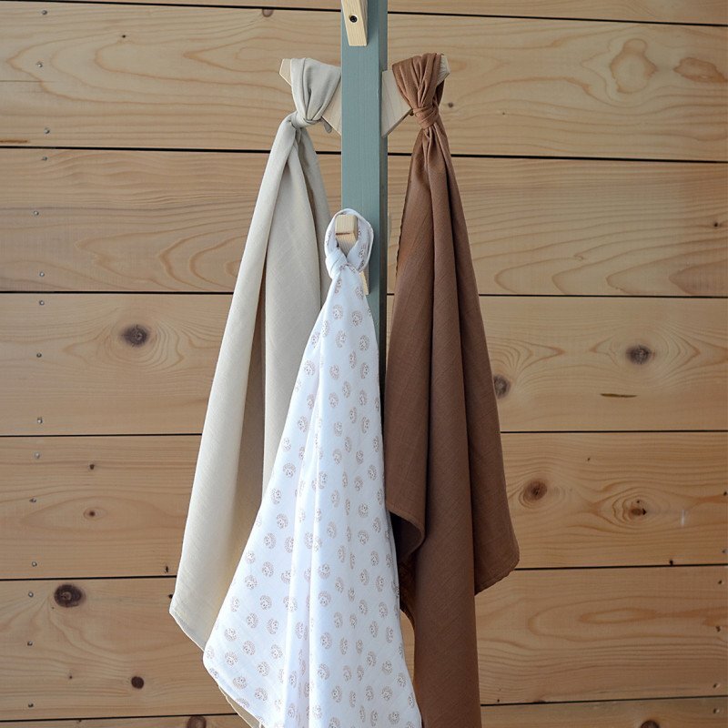 BEABA Set 3 museline bumbac organic 70x70 cm Herisson Marron