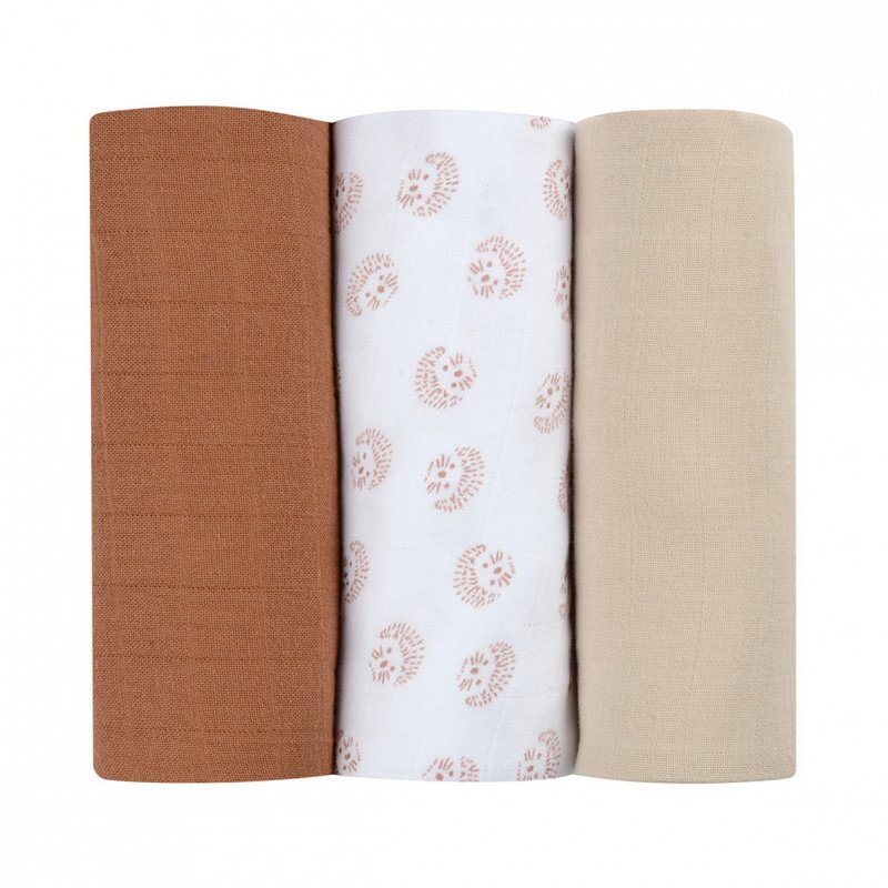 BEABA Set 3 museline bumbac organic 70x70 cm Herisson Marron