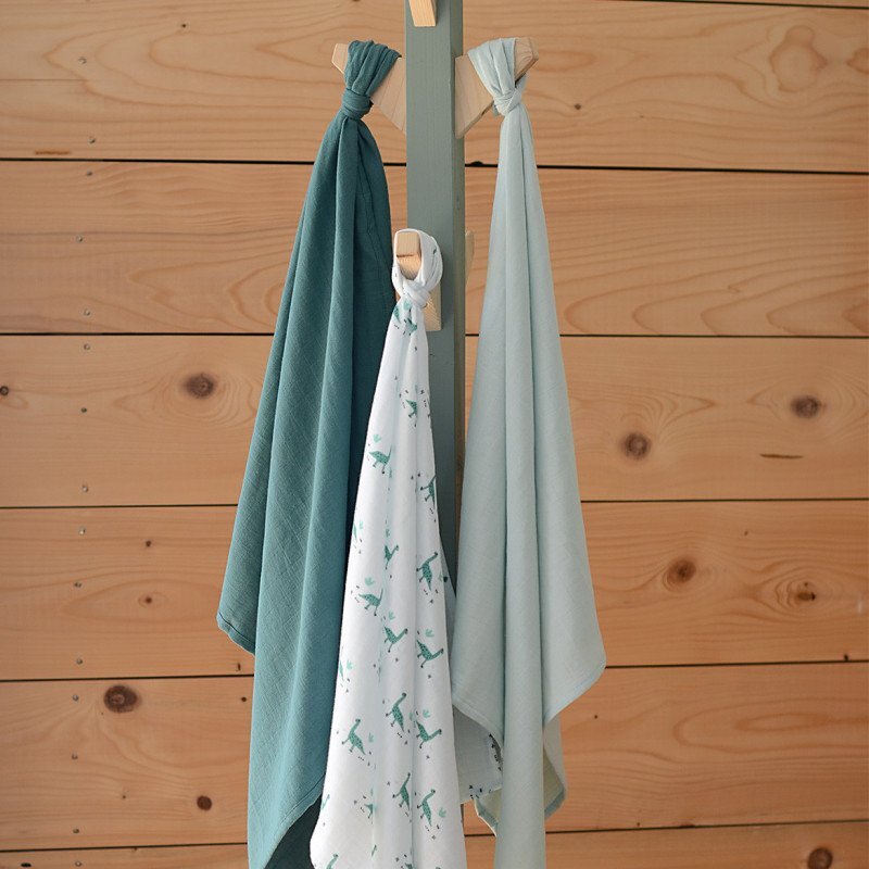 BEABA Set 3 museline bumbac organic 70x70 cm jurassic green