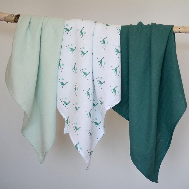 BEABA Set 3 museline bumbac organic 70x70 cm jurassic green