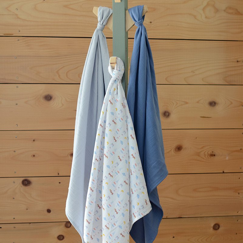 BEABA Set 3 museline bumbac organic 70x70 cm paris blue