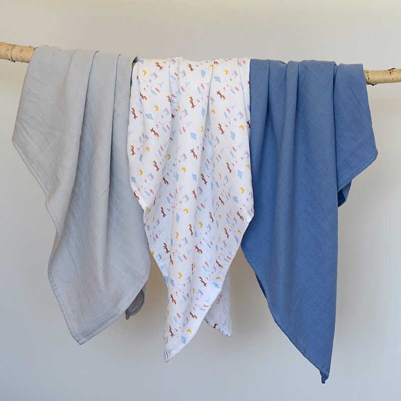 BEABA Set 3 museline bumbac organic 70x70 cm paris blue