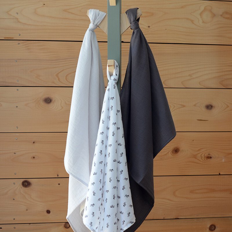 BEABA Set 3 museline bumbac organic 70x70 cm savana grey