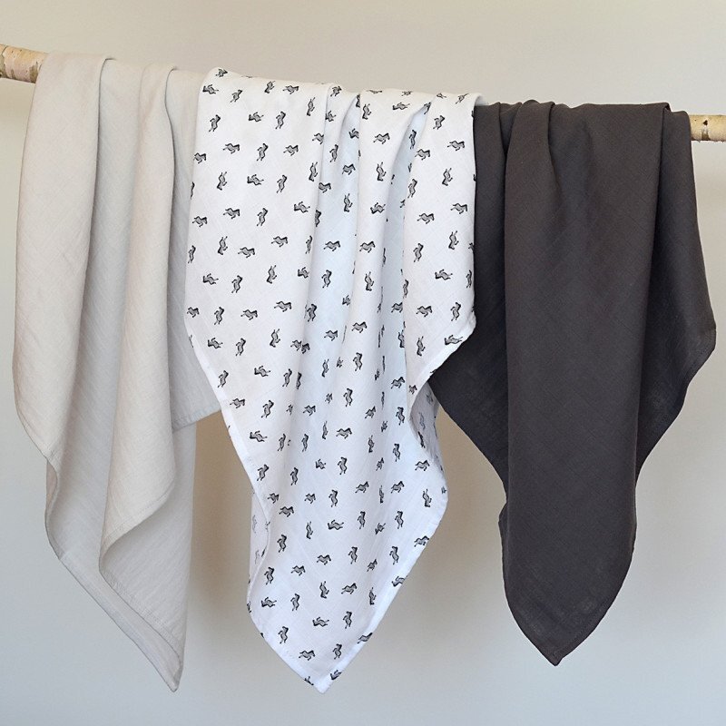 BEABA Set 3 museline bumbac organic 70x70 cm savana grey