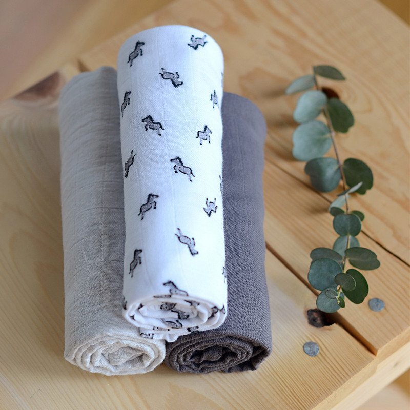 BEABA Set 3 museline bumbac organic 70x70 cm savana grey