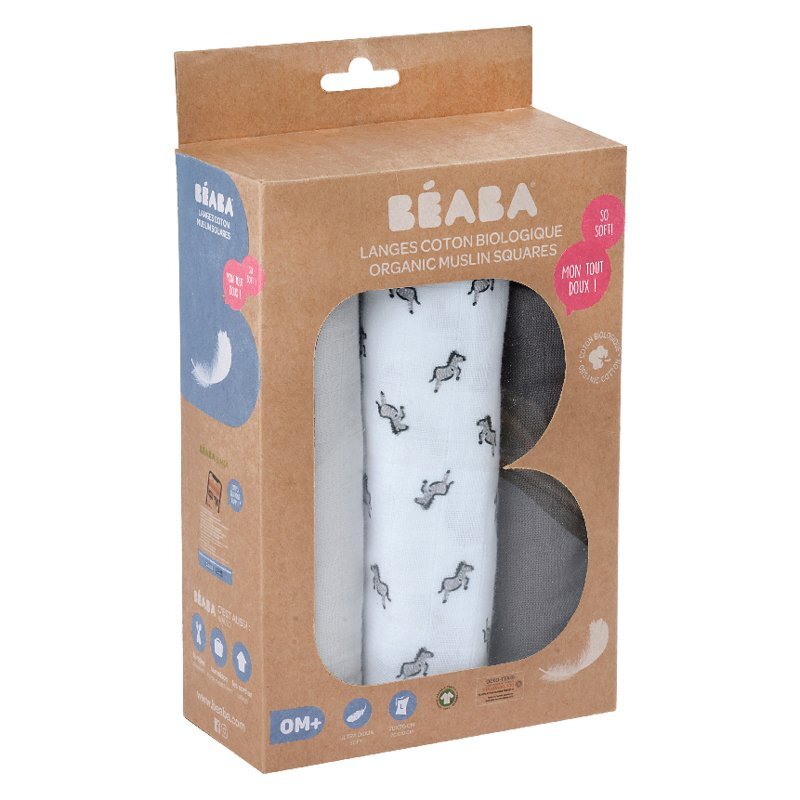 BEABA Set 3 museline bumbac organic 70x70 cm savana grey