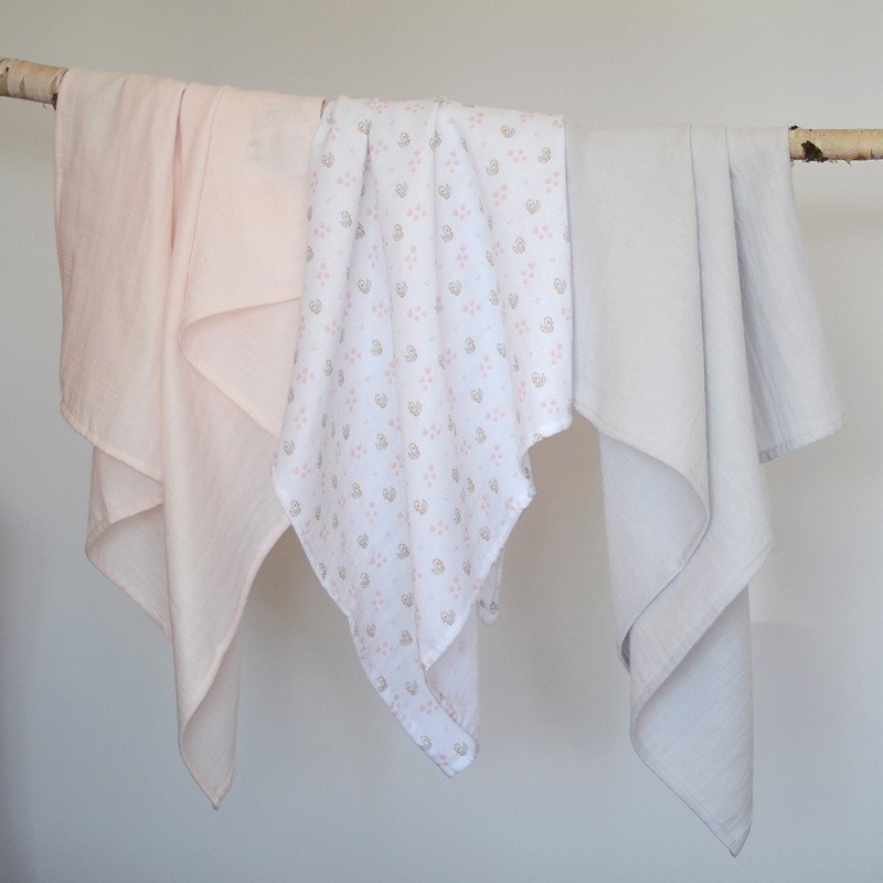 BEABA Set 3 museline bumbac organic 70x70 cm swan pink