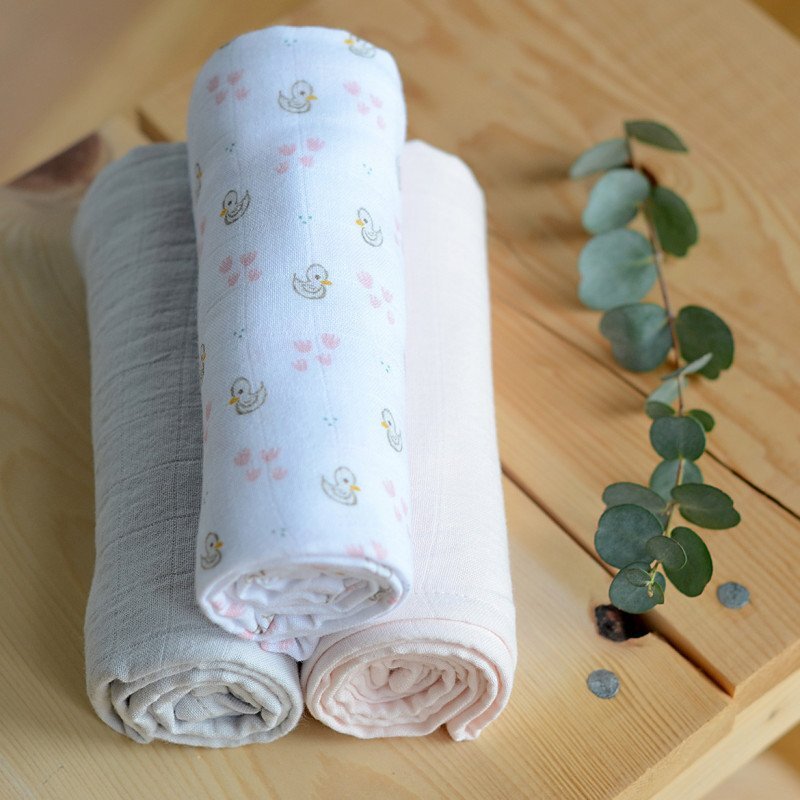 BEABA Set 3 museline bumbac organic 70x70 cm swan pink