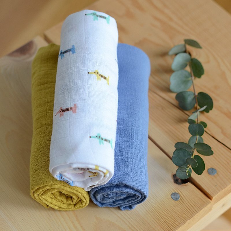 BEABA Set 3 museline bumbac organic 70x70 cm teckel beige