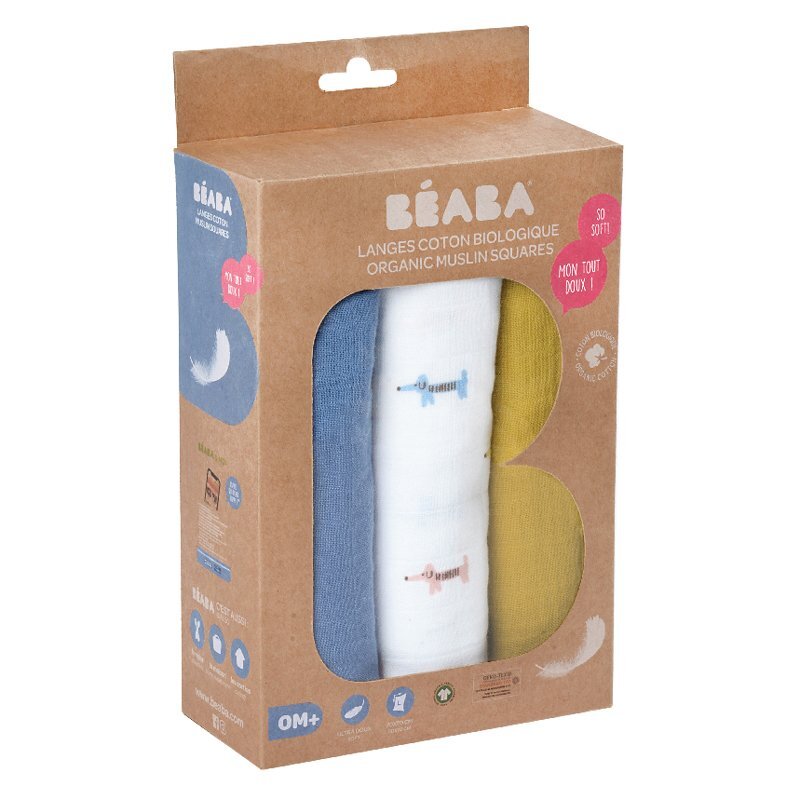 BEABA Set 3 museline bumbac organic 70x70 cm teckel beige