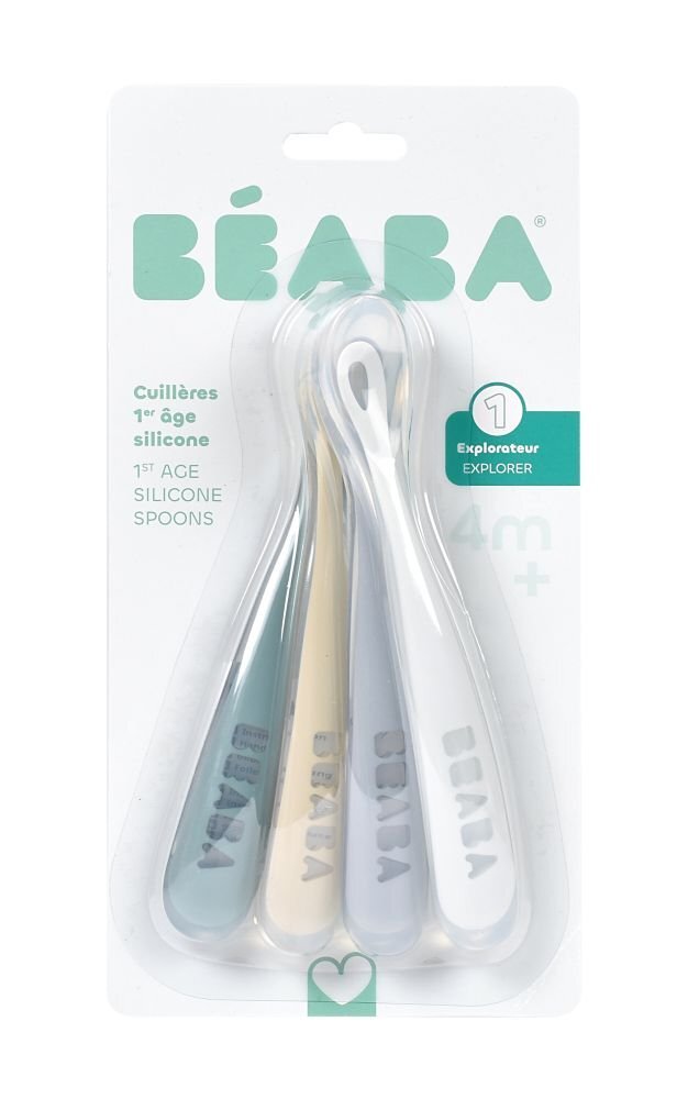 BEABA Set 4 lingurite silicon Pebble +4 luni
