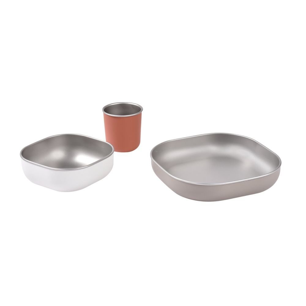 BEABA Set de masa din otel inoxidabil 4 piese Terracotta