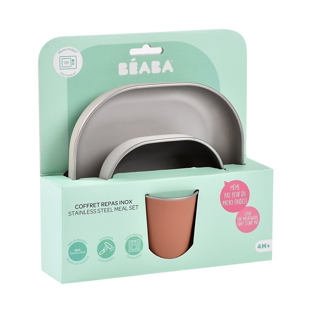 BEABA Set de masa din otel inoxidabil 4 piese Terracotta