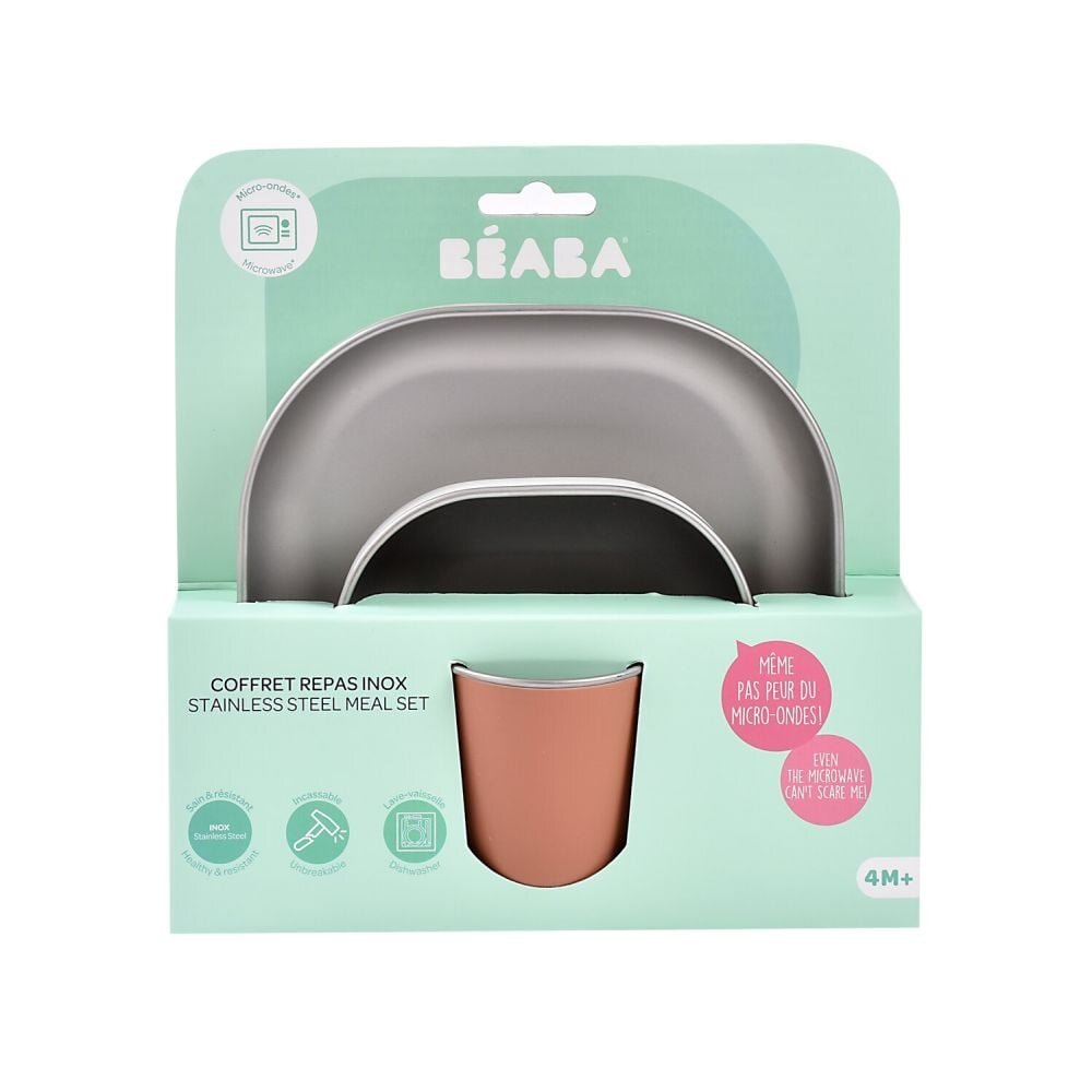 BEABA Set de masa din otel inoxidabil 4 piese Terracotta