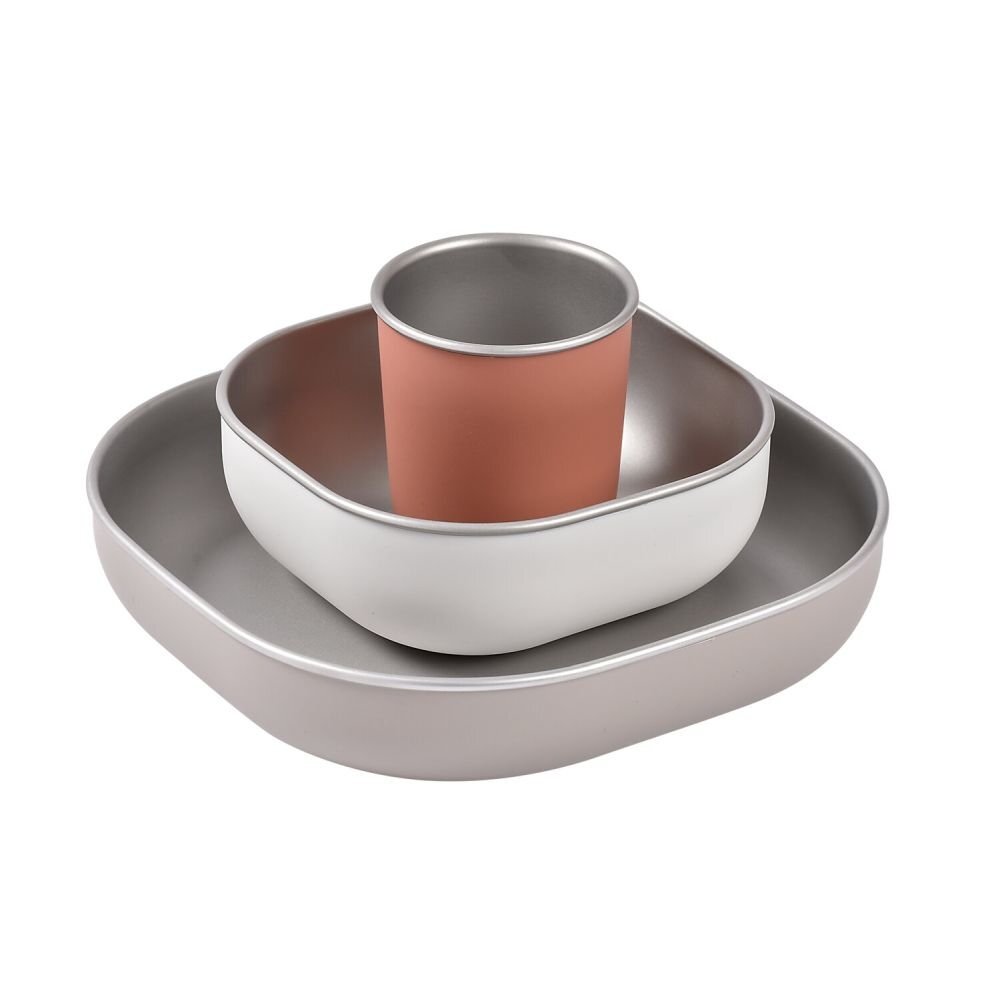 BEABA Set de masa din otel inoxidabil 4 piese Terracotta