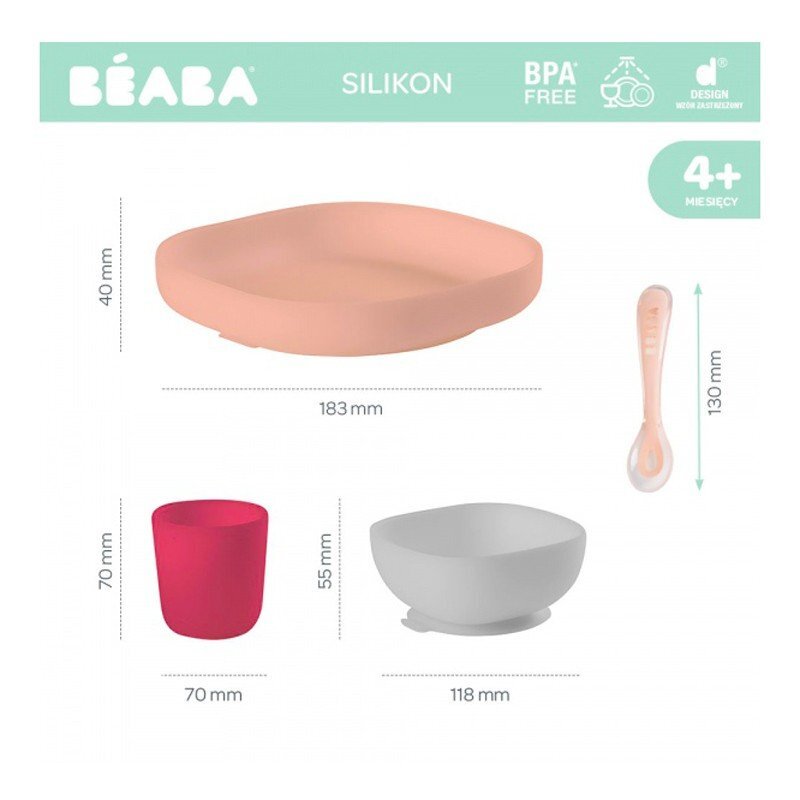 BEABA Set de masa silicon 4 piese roz