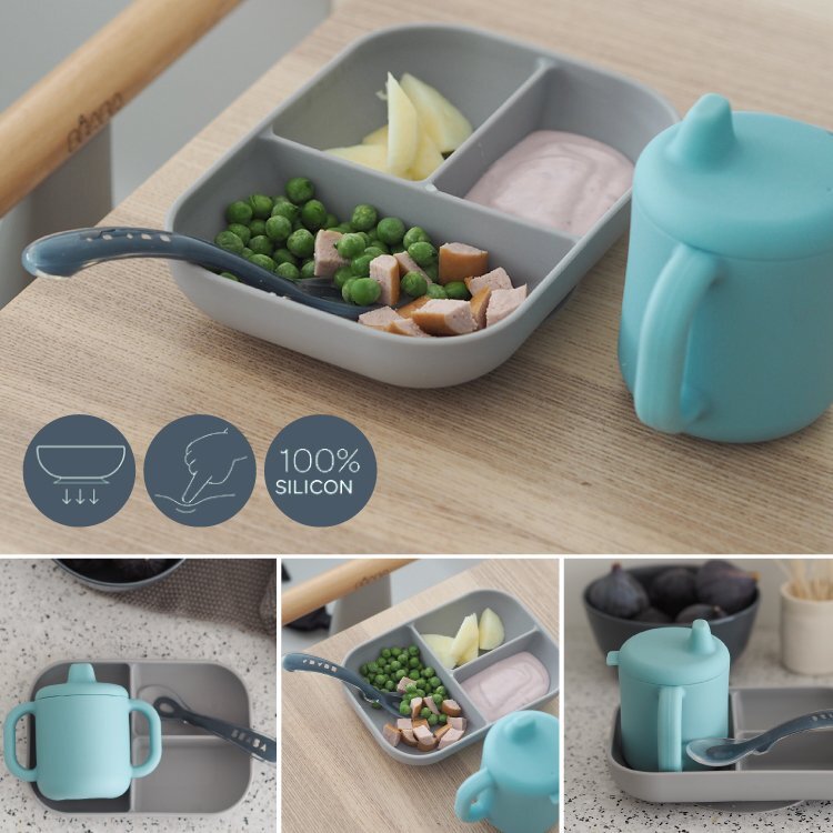 BEABA Set de masa silicon cu cana Blue