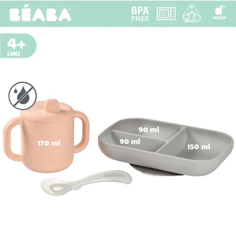 BEABA Set de masa silicon cu cana Old Pink