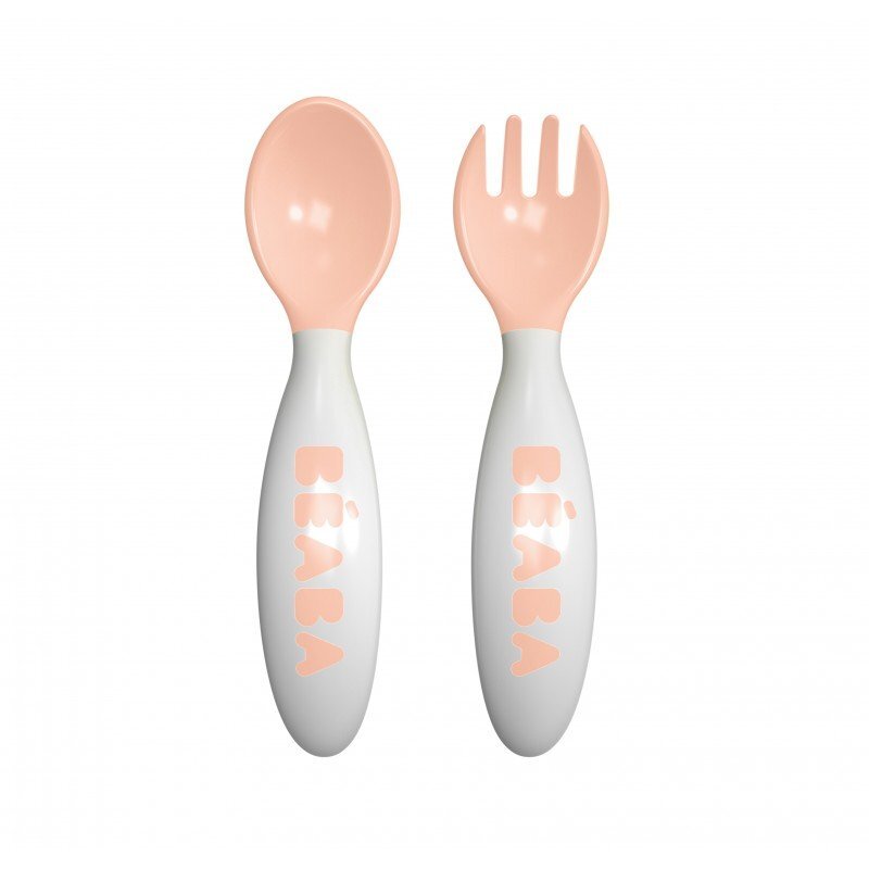 BEABA Set lingurita si furculita ergonomica Nude