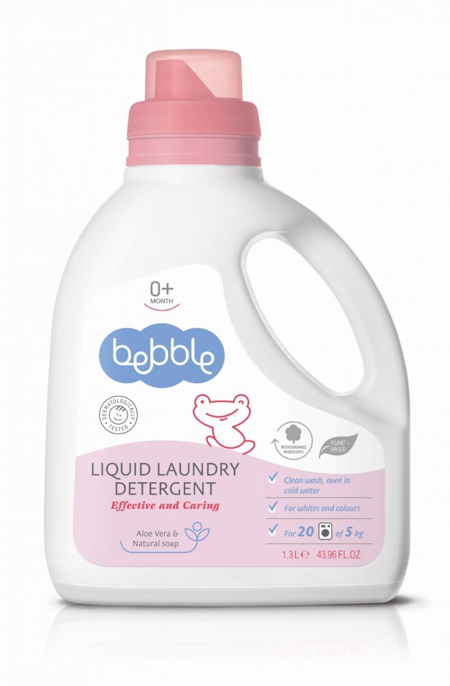 Bebble Detergent lichid de rufe pentru bebelusi si copii 1300mlpotrivit pentru piele sensibilatestat dermatologic100 biodegradabilcu extract de aloe vera si sapun natural