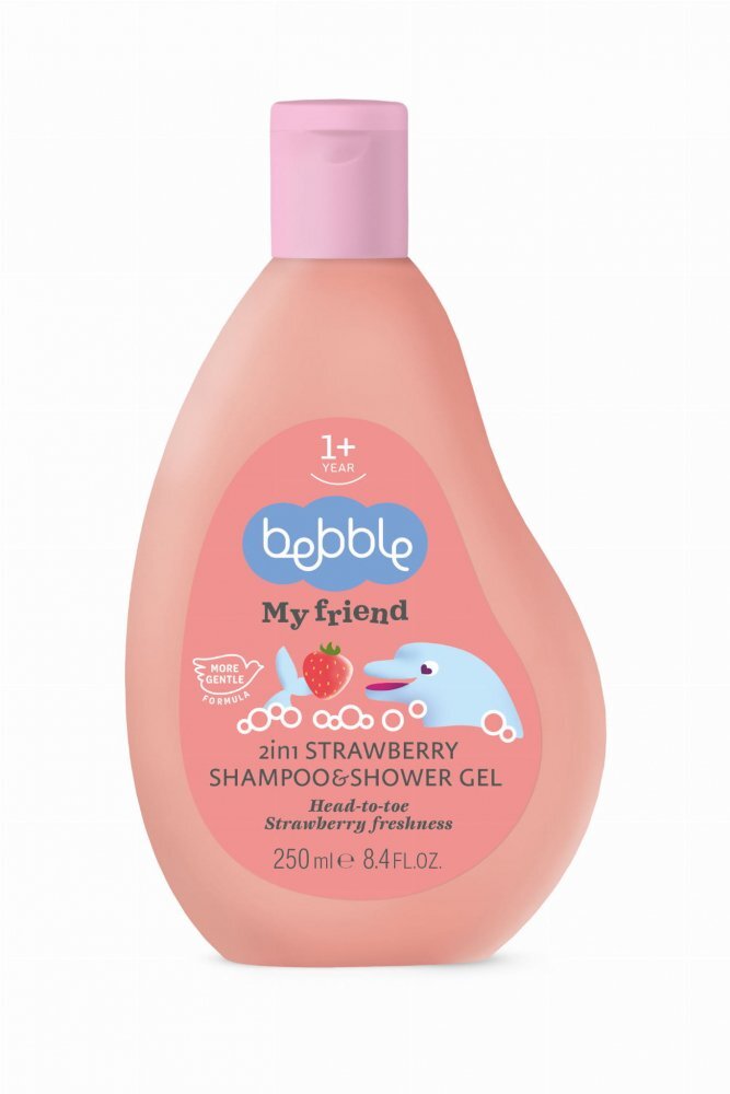 Bebble Gel de dus si sampon 2in1 pentru copii My Friend cu aroma de Capsuni cu vitamina B3 panthenol cantitate 250 ml