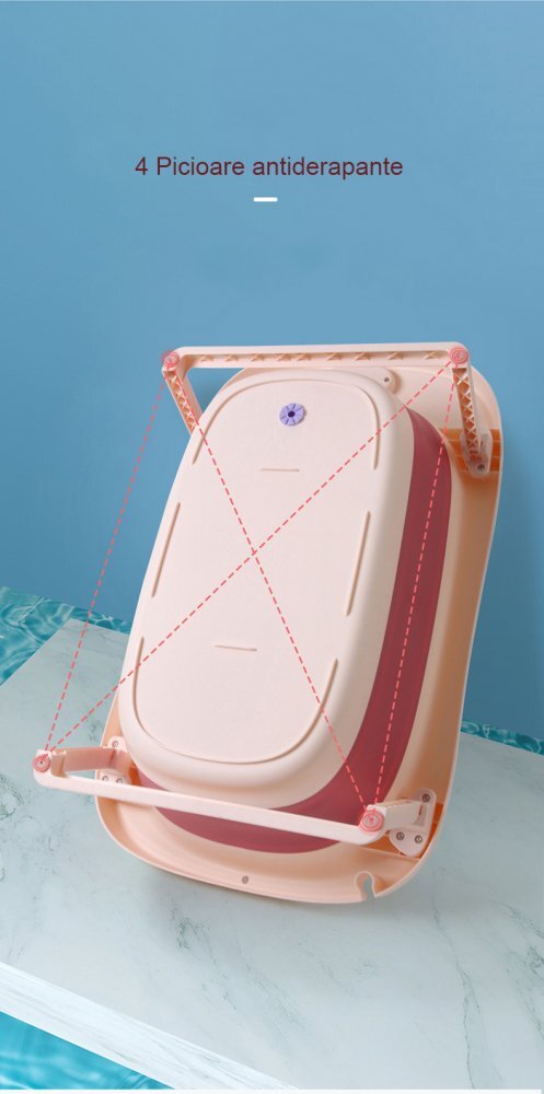 Bebe Royal Cadita pliabila pentru bebelusi Beberoyal Roz 81 cm cu termometru digital si dop de scurgere