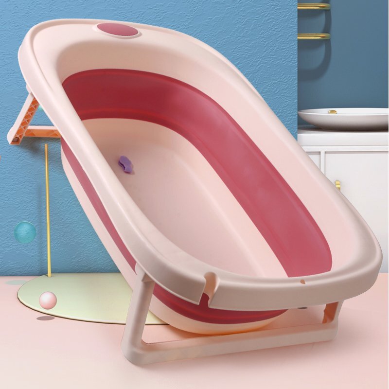 Bebe Royal Cadita pliabila pentru bebelusi Beberoyal Roz 81 cm cu termometru digital si dop de scurgere