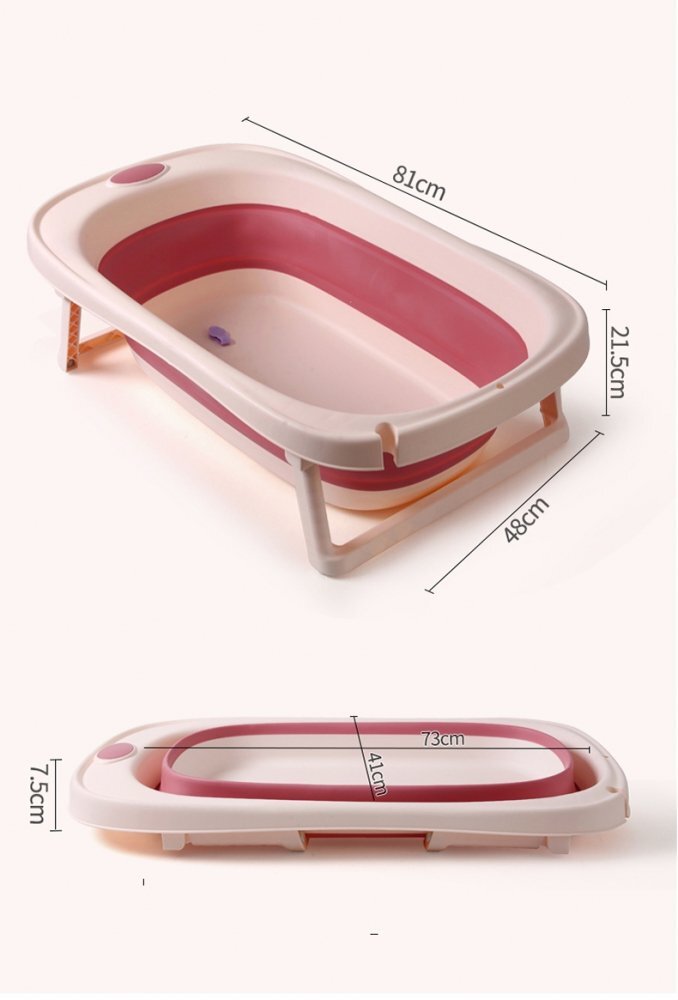 Bebe Royal Cadita pliabila pentru bebelusi Beberoyal Roz 81 cm cu termometru digital si dop de scurgere