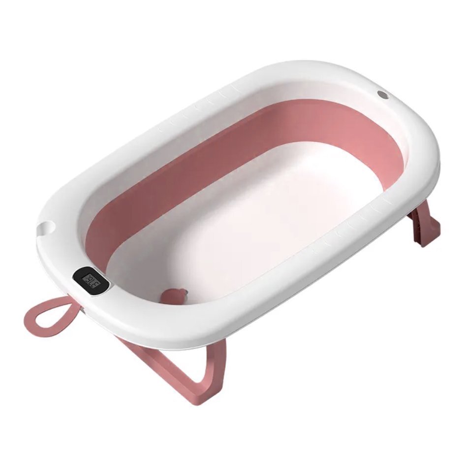 Bebe Royal Cadita pliabila pentru bebelusi Roz 76 cm cu termometru digital si dop de scurgere