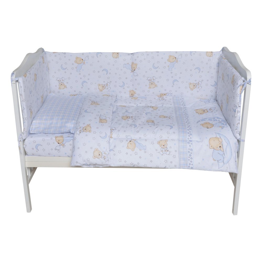 Bebe Royal Lenjerie din bumbac cu 5 piese pentru saltea 120x60 cm Beberoyal Bear Dreams Alb ambalata intr-o gentuta de transport