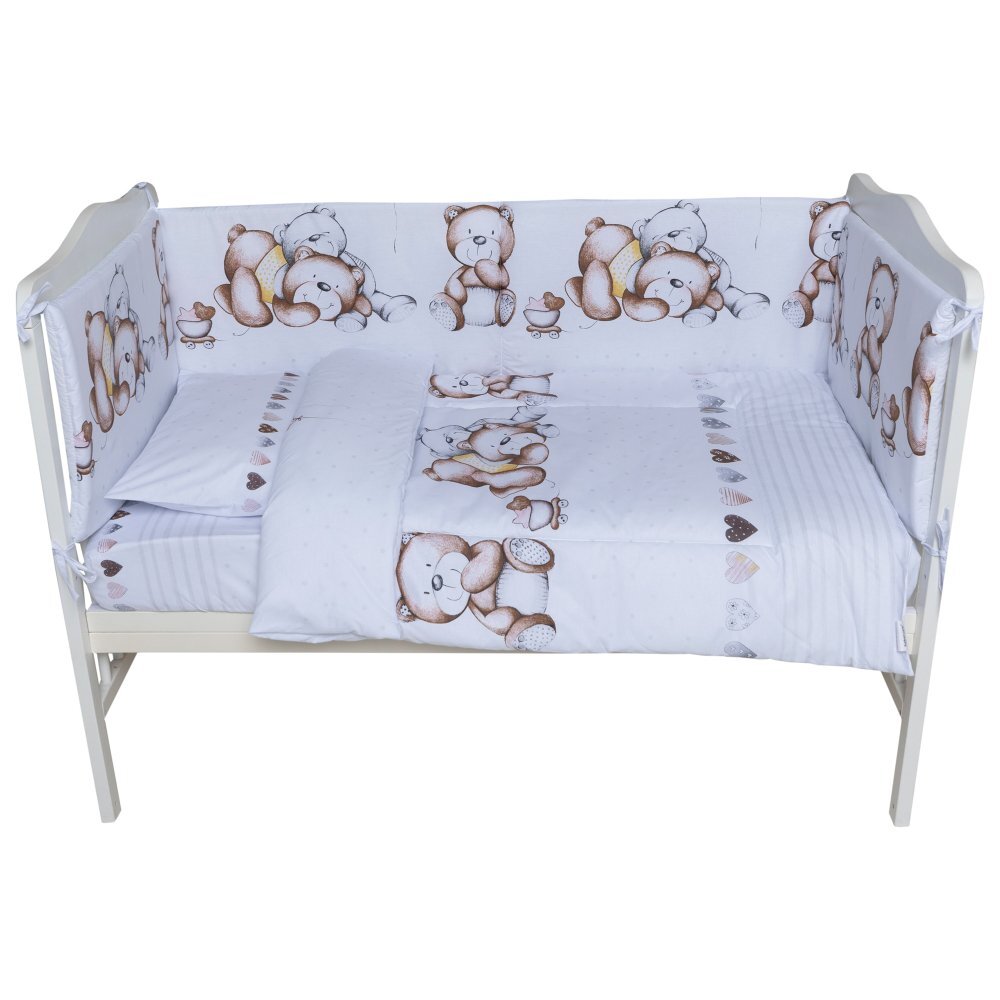 Bebe Royal Lenjerie din bumbac cu 5 piese pentru saltea 140x70 cm Beberoyal Teddy BearHearts Alb