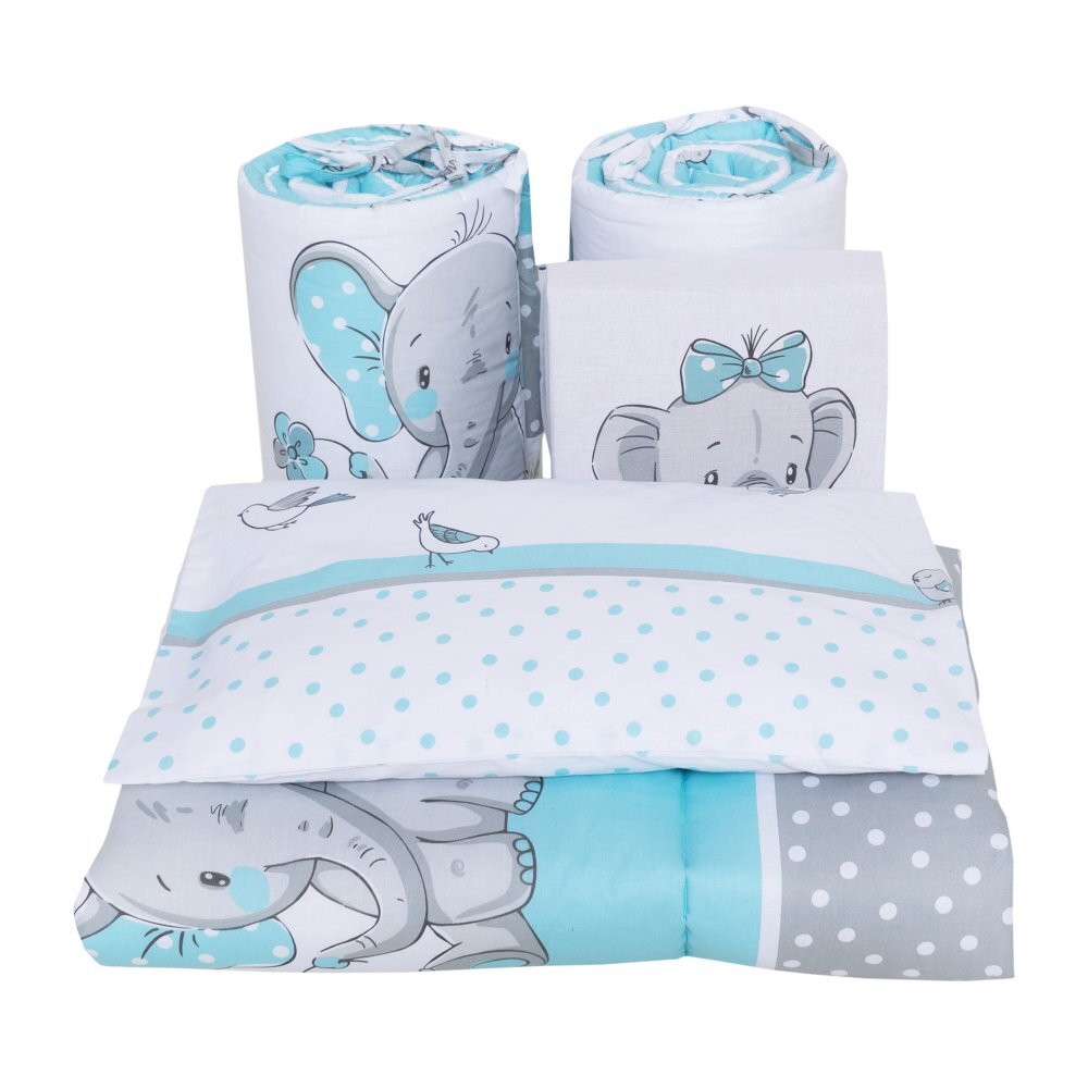 Bebe Royal Lenjerie din bumbac cu 6 piese pentru saltea 120x60 cm Beberoyal ElefantBirds Blue