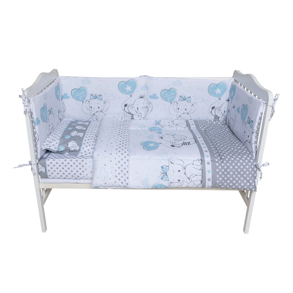Bebe Royal Lenjerie din bumbac cu 6 piese pentru saltea 120x60 cm Beberoyal Love Elephants Blue