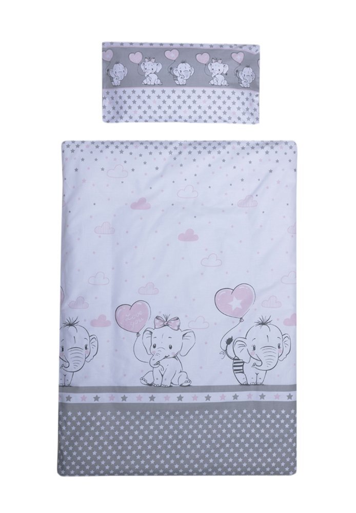 Bebe Royal Lenjerie din bumbac cu 6 piese pentru saltea 120x60 cm Beberoyal Love Elephants Roz