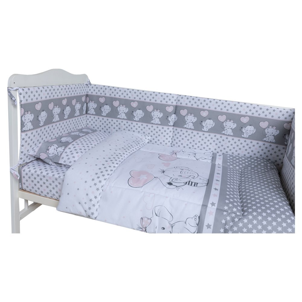 Bebe Royal Lenjerie din bumbac cu 6 piese pentru saltea 120x60 cm Beberoyal Love Elephants Roz