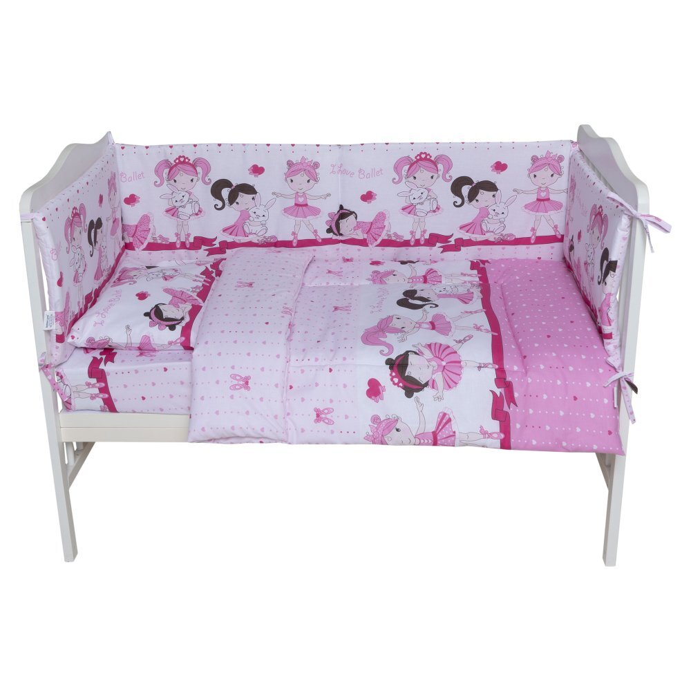 Bebe Royal Lenjerie din bumbac cu 7 piese pentru saltea de 140x70 cm Beberoyal Dancing Girls Roz