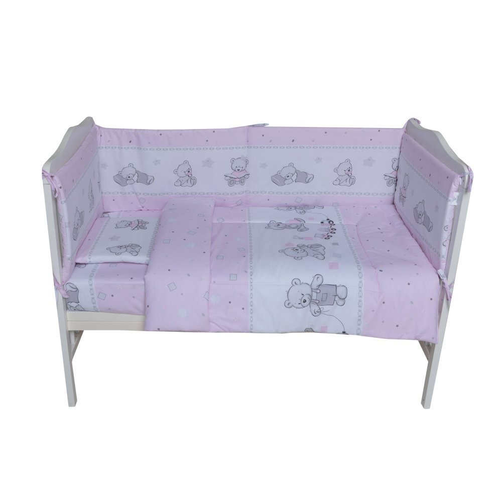 Bebe Royal Lenjerie din bumbac cu 8 piese pentru saltea 120x60 cm Beberoyal BearsToys Roz