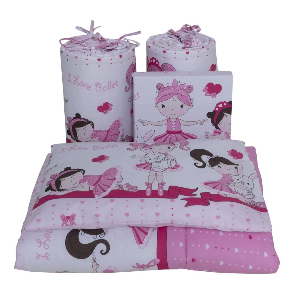 Bebe Royal Lenjerie din bumbac cu 8 piese pentru saltea 120x60 cm Beberoyal Dancing Girls Roz
