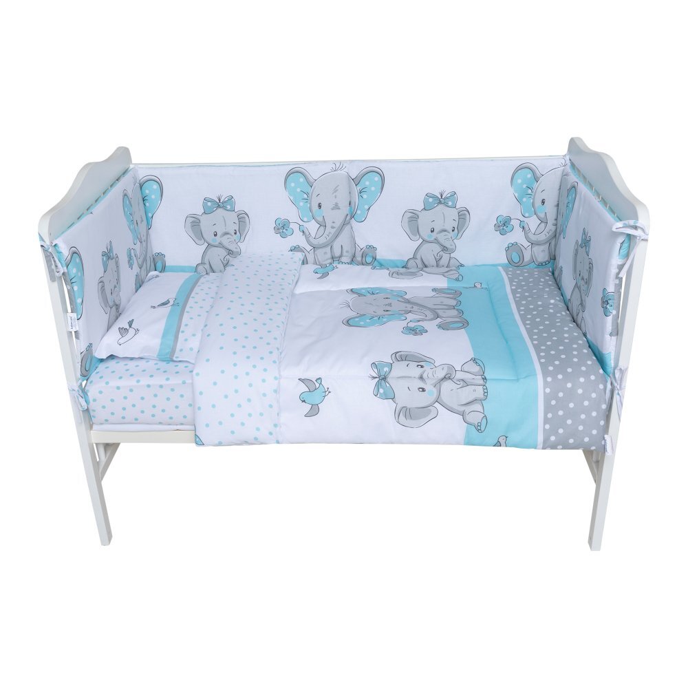 Bebe Royal Lenjerie din bumbac cu 8 piese pentru saltea 120x60 cm Beberoyal ElefantBirds Blue