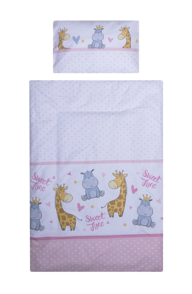 Bebe Royal Lenjerie din bumbac cu 8 piese pentru saltea 120x60 cm Beberoyal HippoGiraffe Roz