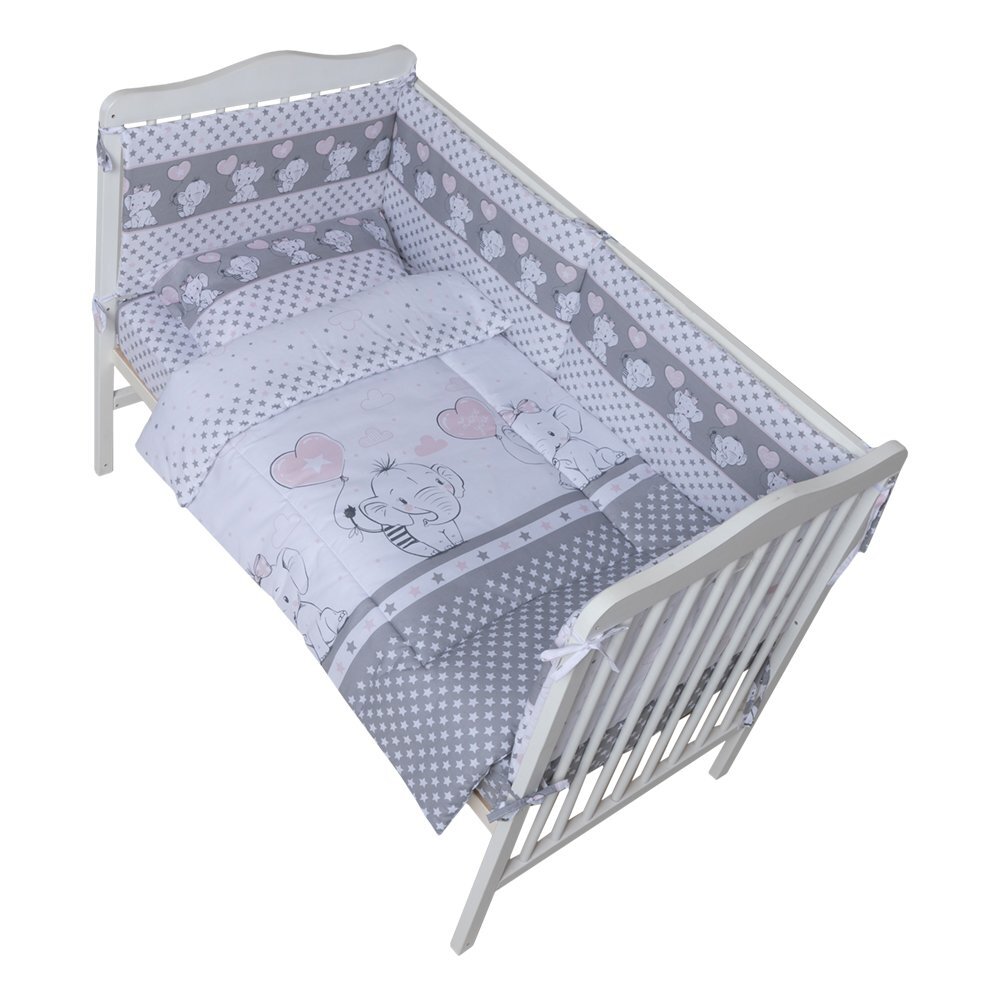 Bebe Royal Lenjerie din bumbac cu 8 piese pentru saltea 120x60 cm Beberoyal Love Elephants Roz