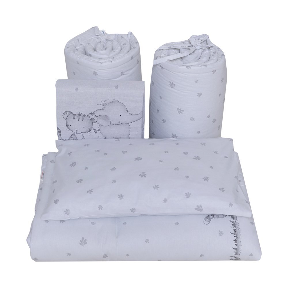 Bebe Royal Lenjerie din bumbac cu 8 piese pentru saltea 120x60 cm Beberoyal Safari Friends alb
