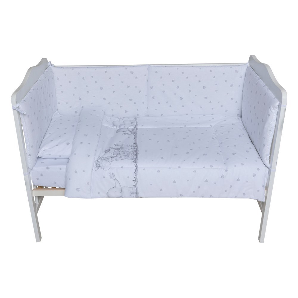 Bebe Royal Lenjerie din bumbac cu 8 piese pentru saltea 120x60 cm Beberoyal Safari Friends alb
