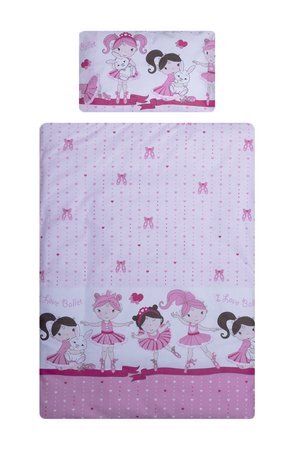 Bebe Royal Lenjerie patut cu 3 piese 120x60 cm fete de schimb Balerina fond roz